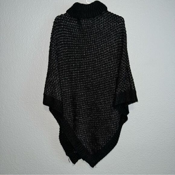 Calvin Klein Womens Chunky Knit Tinsel Turtle Neck Sweater Poncho Black One Size - Picture 2 of 12